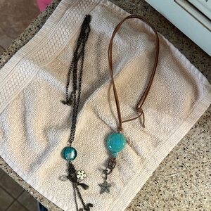 Turquoise Glass Pendant Necklaces Duo